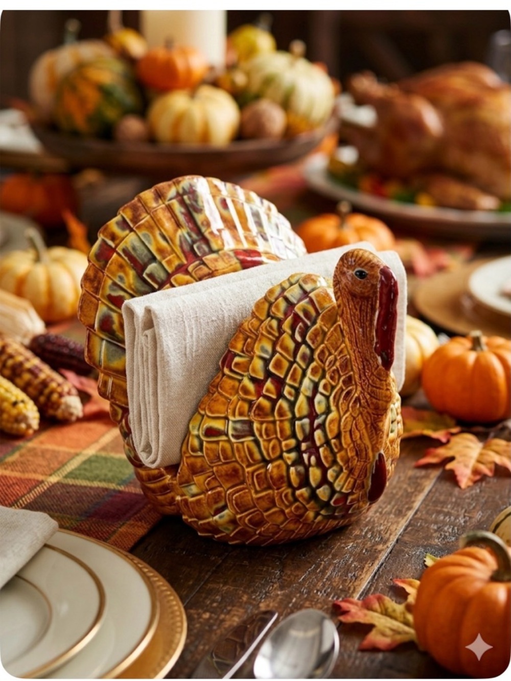 Ceramic Harvest Turkey Napkin Holder - Autumn Brown